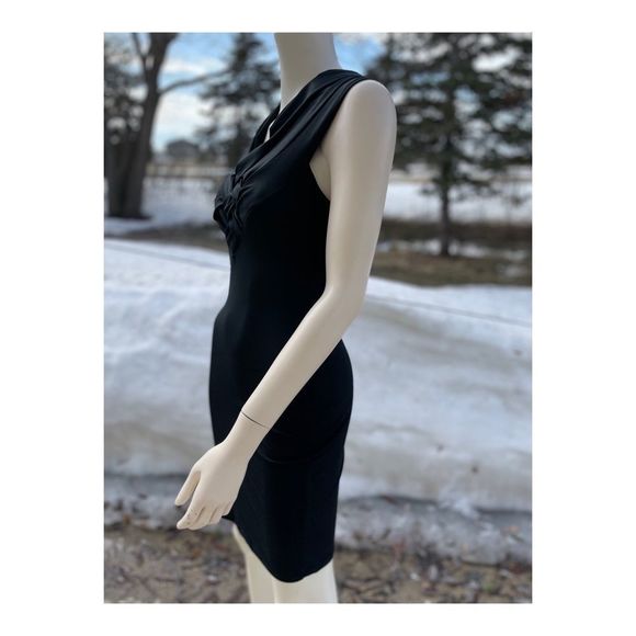 90s Lagenes Black Bodycon Wiggle Dress Sz 14 Crisscross Sleeveless Party Bandage - Picture 7 of 12
